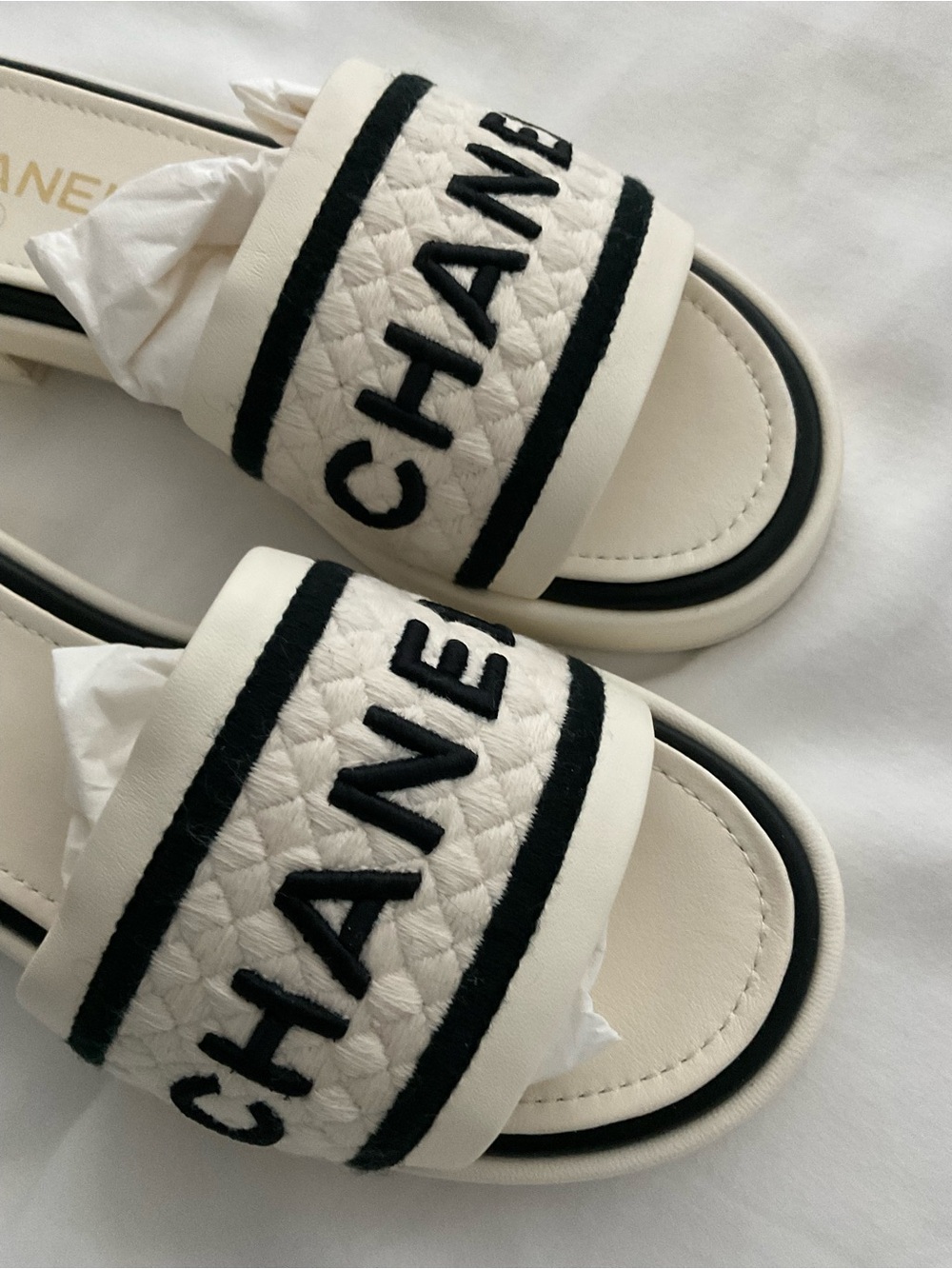 CHANEL Black ivory mule sandal new in box 38.5